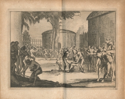 Hans Staden bei den Frauen der Tupinamba in der niederländischen Ausgabe von 1706